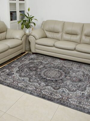 שטיח דמוי משי דגם מדליון אפור