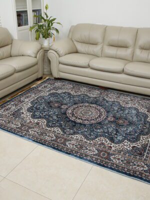 שטיח דמוי משי דגם מדליון תכלת