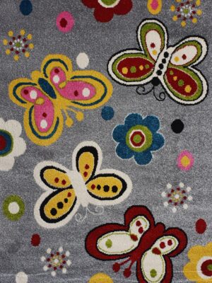 שטיח לחדרי ילדים פרפרים אפור