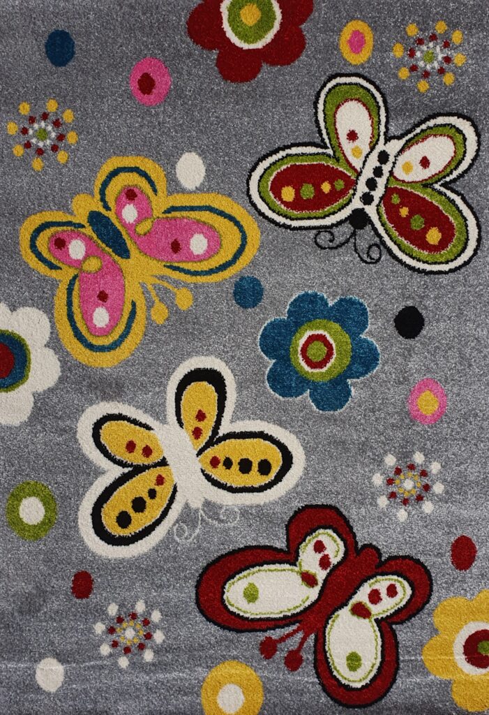 שטיח לחדרי ילדים פרפרים אפור